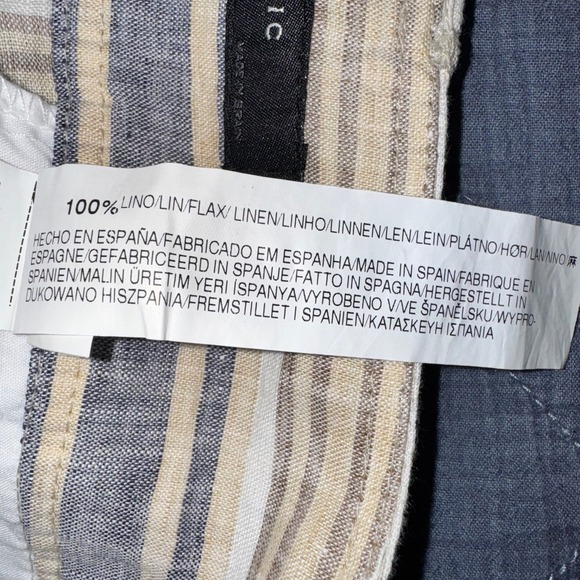 Zara Flax Linen Striped Tie-Waist Shorts Coastal Summer Blue Tan White Size MED - Picture 10 of 15